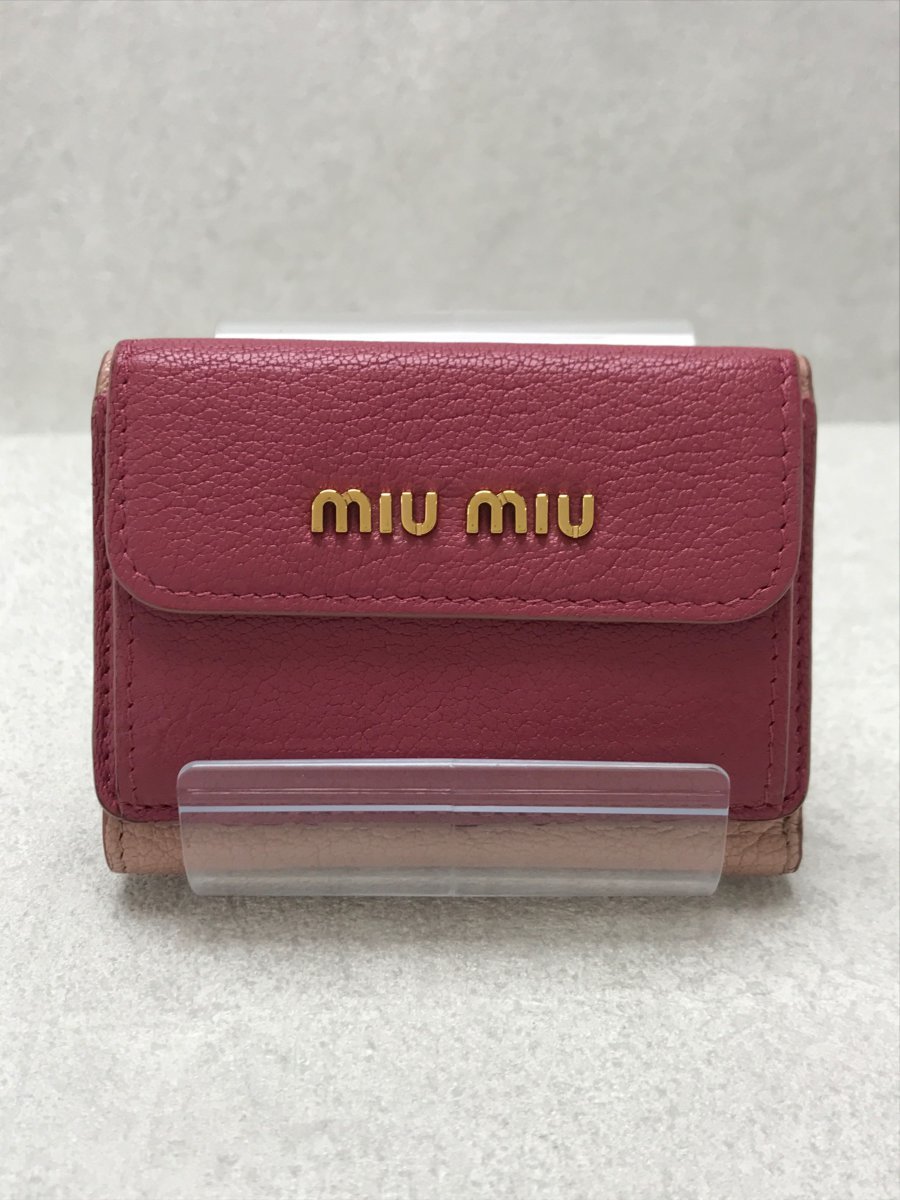 MIU MIU◆3つ折り財布/レザー/PNK/無地/レディース/5MH020