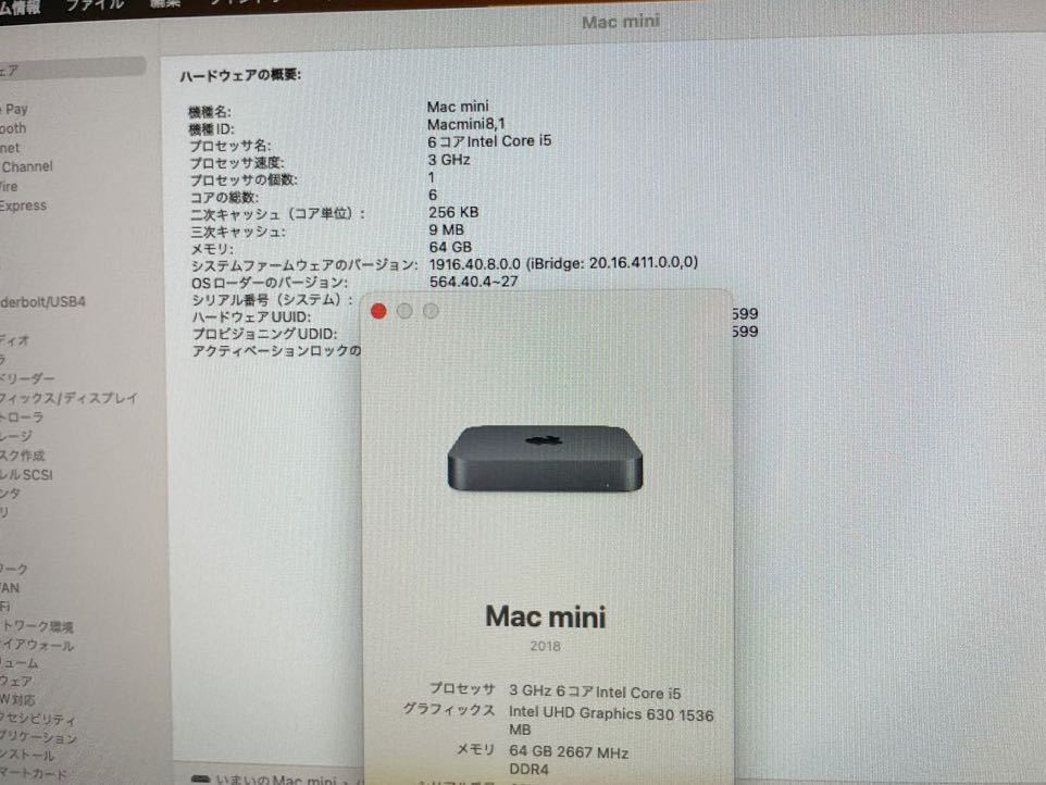 モデル メモリ 64GB増設 Mac mini 2018 Corei5 256GB スペースグレー