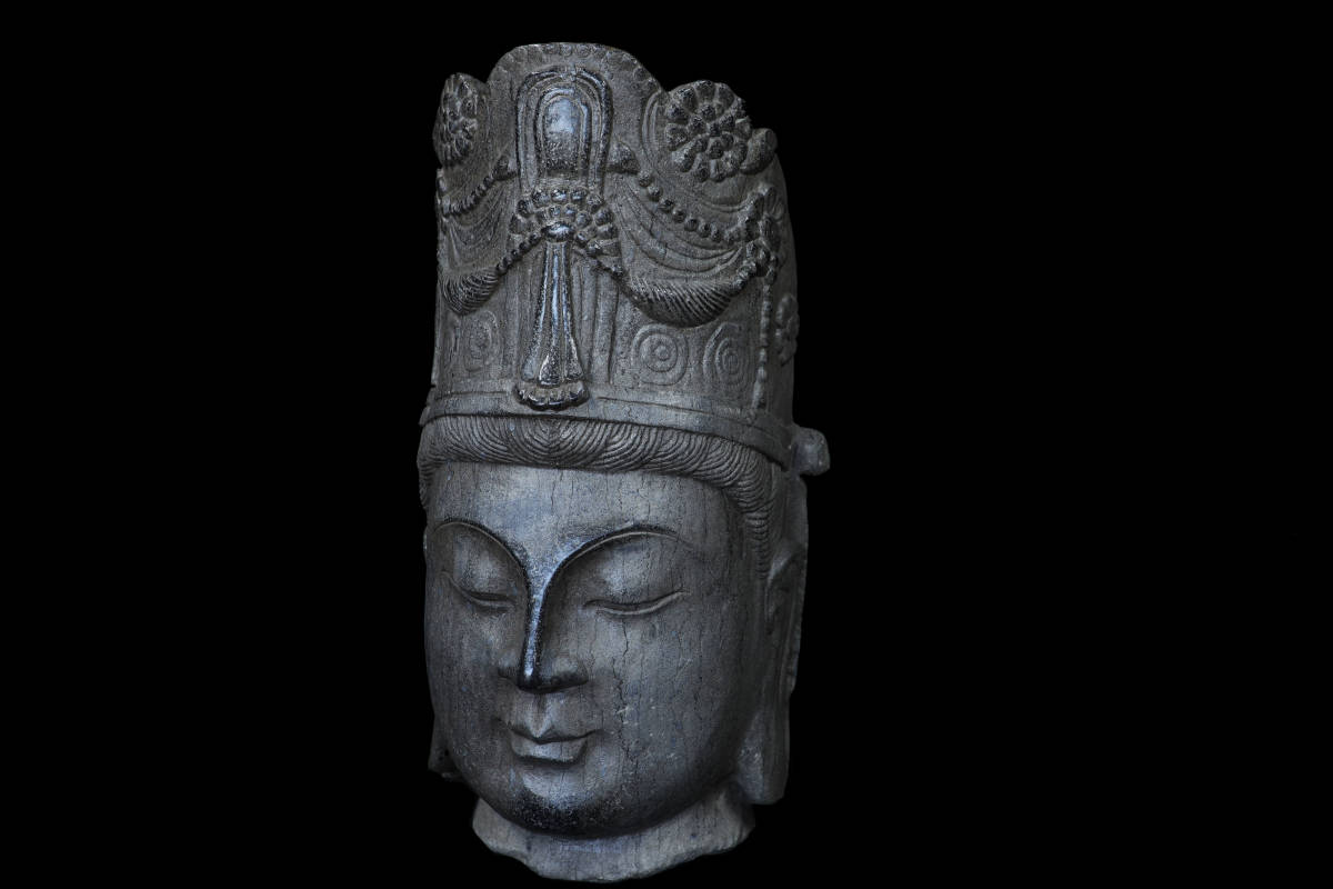 C2）石仏 仏頭 高さ 約52cm 約26kg 中国美術 仏教美術 中国古玩 石仏