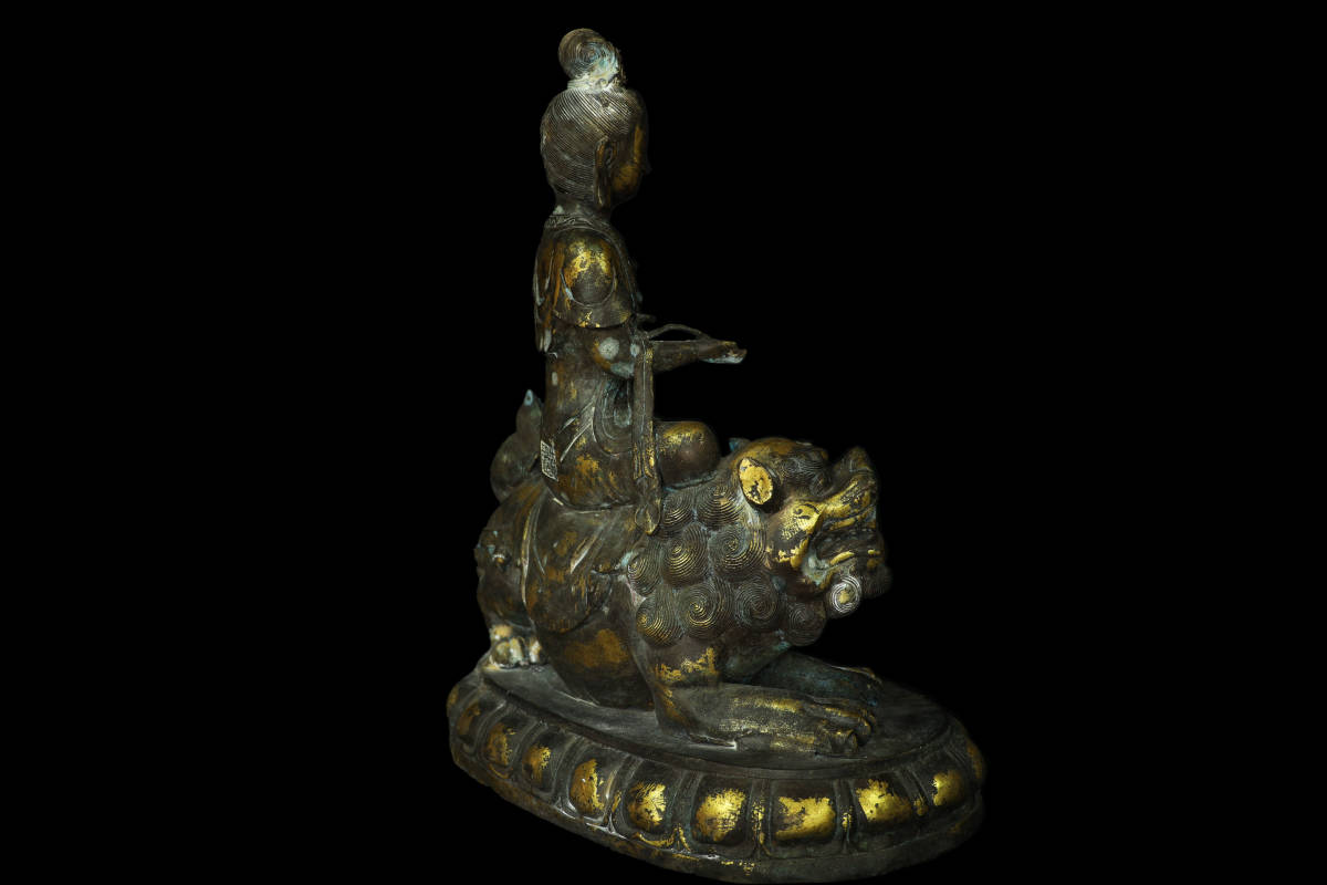 C7)中国美術 大明宣徳年製 古銅 獅子 仏像 銅器 仏教美術 中国古玩 高