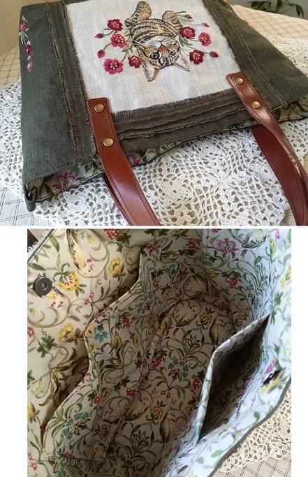 Yahoo!オークション - ハンドメイド 手刺繍 猫とお花のトート Yahoo!オークション - ハンドメイド 手刺繍 猫とお花のトート