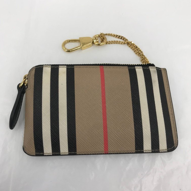 【BCAP3014】 BURBERRY バーバリー ヴィンテージチェック＆レザー ジップカードケース コインケース_画像2