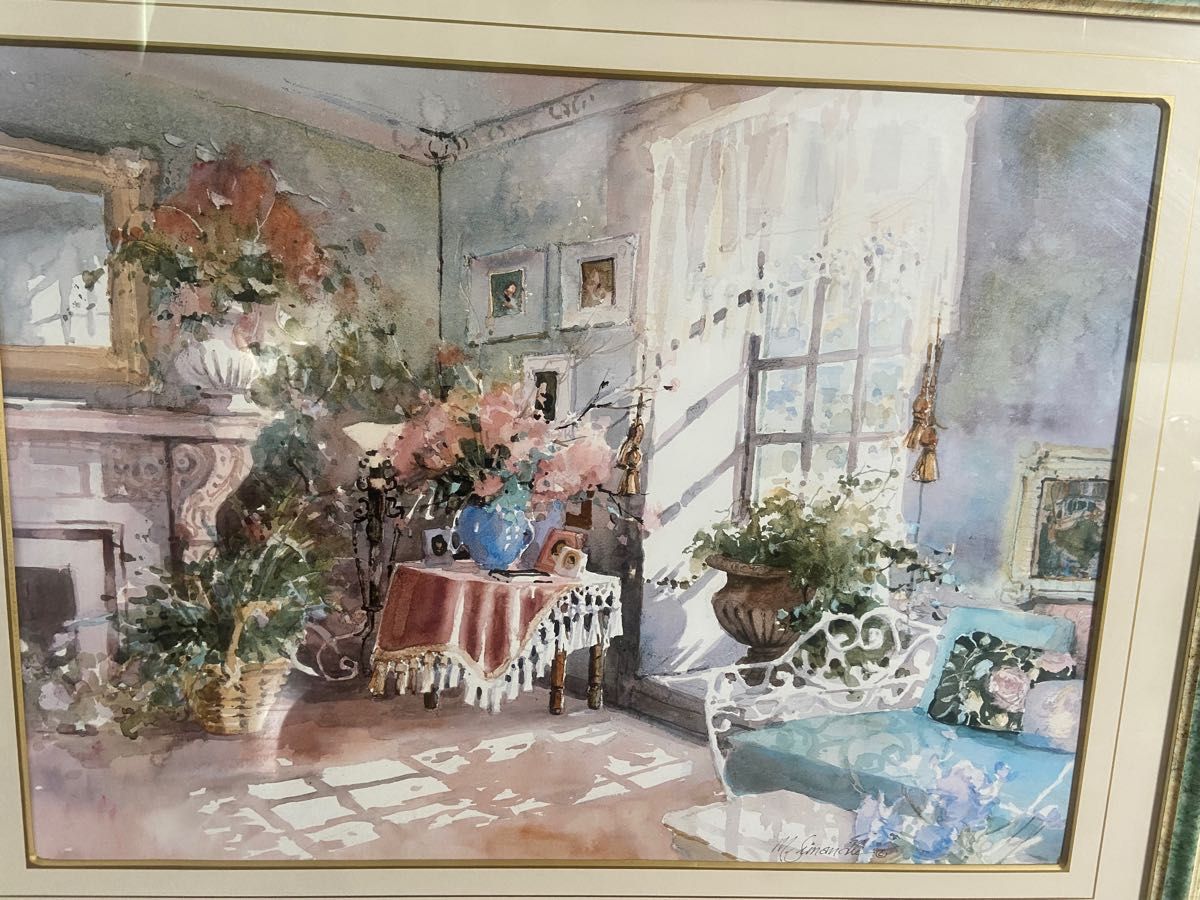 水彩画　「ビクトリアン クウォーター」 M・シマンデル作　旧家蔵出し、美術品、洋画