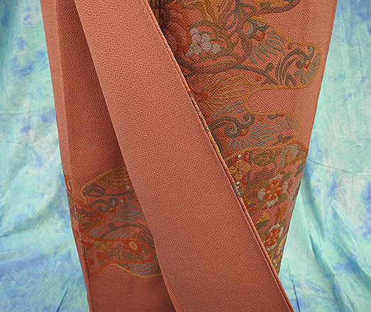 （22）色留袖　着物　リサイクル　正絹　SILK　中古美品 pre-owned　ちりめん　 Japanese Kimono　 160cm 62.9inch _画像7
