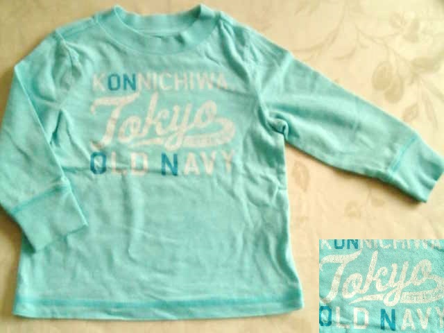 * Old Navy light blue long sleeve T shirt print crack equipped 18-24 months 90cm wool sphere wearing feeling equipped 