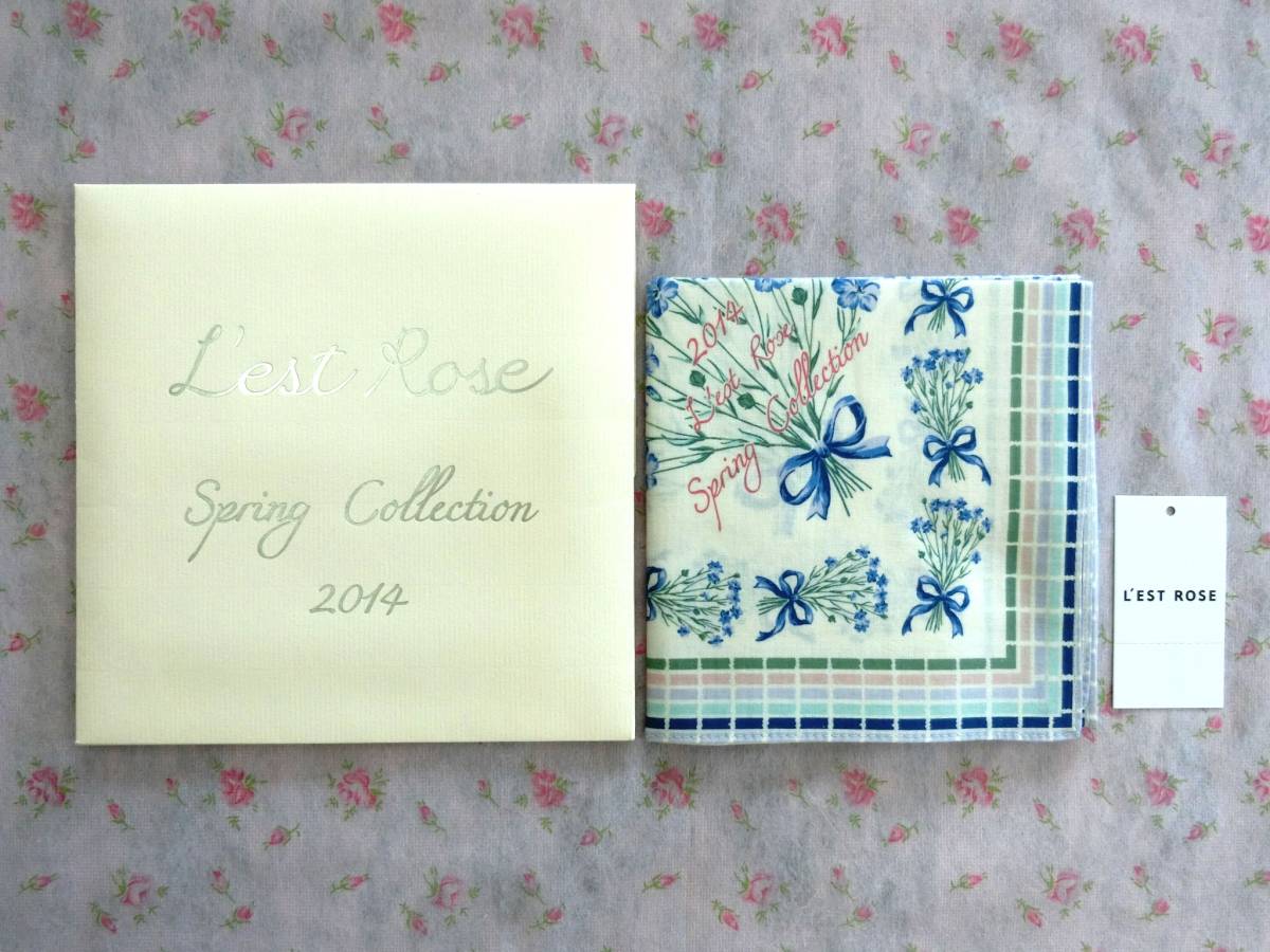 [ including carriage ][ unused * beautiful goods * not for sale ]L\'EST ROSE* L'Est Rose * Novelty vi Ora bouquet pattern handkerchie blue group /2014SP