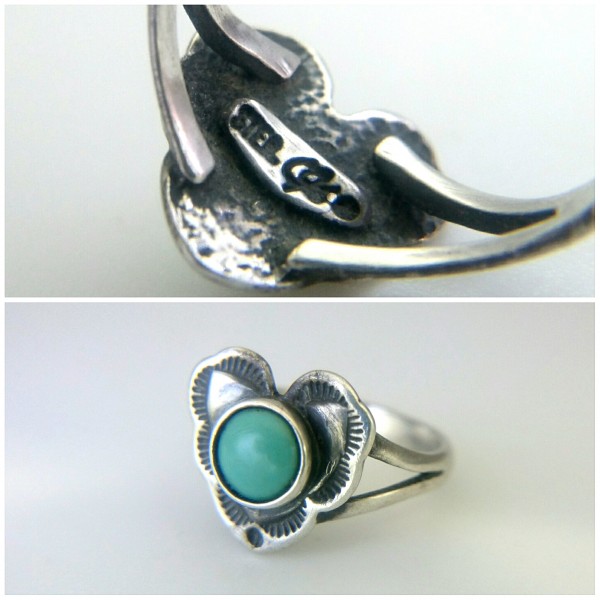 CAROLYN POLLACK silver made Heart type Vintage Navajo turquoise ring Indian jewelry ring 