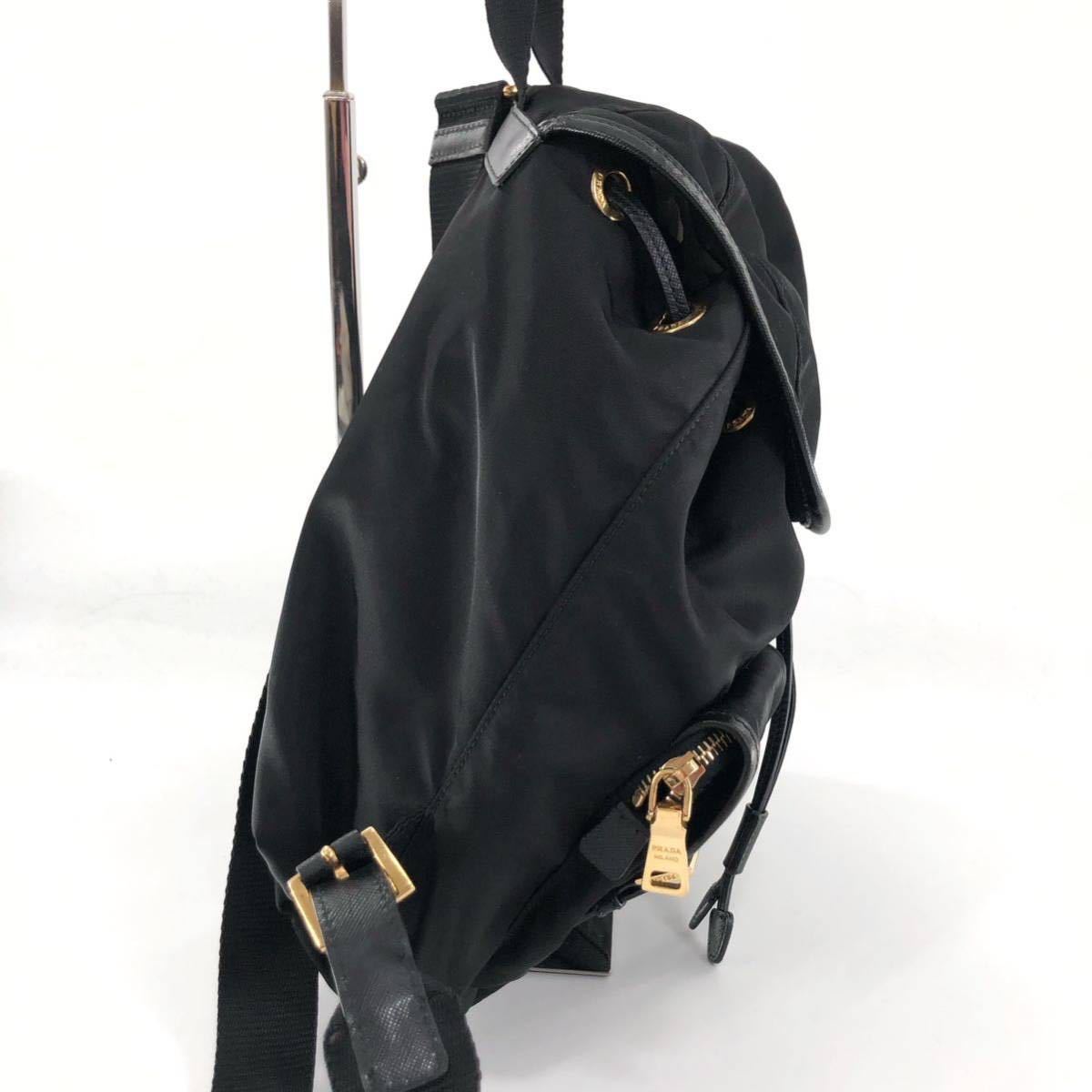 美品 PRADA プラダ バッグ リュック ナイロン レザー ブラック 白タグ