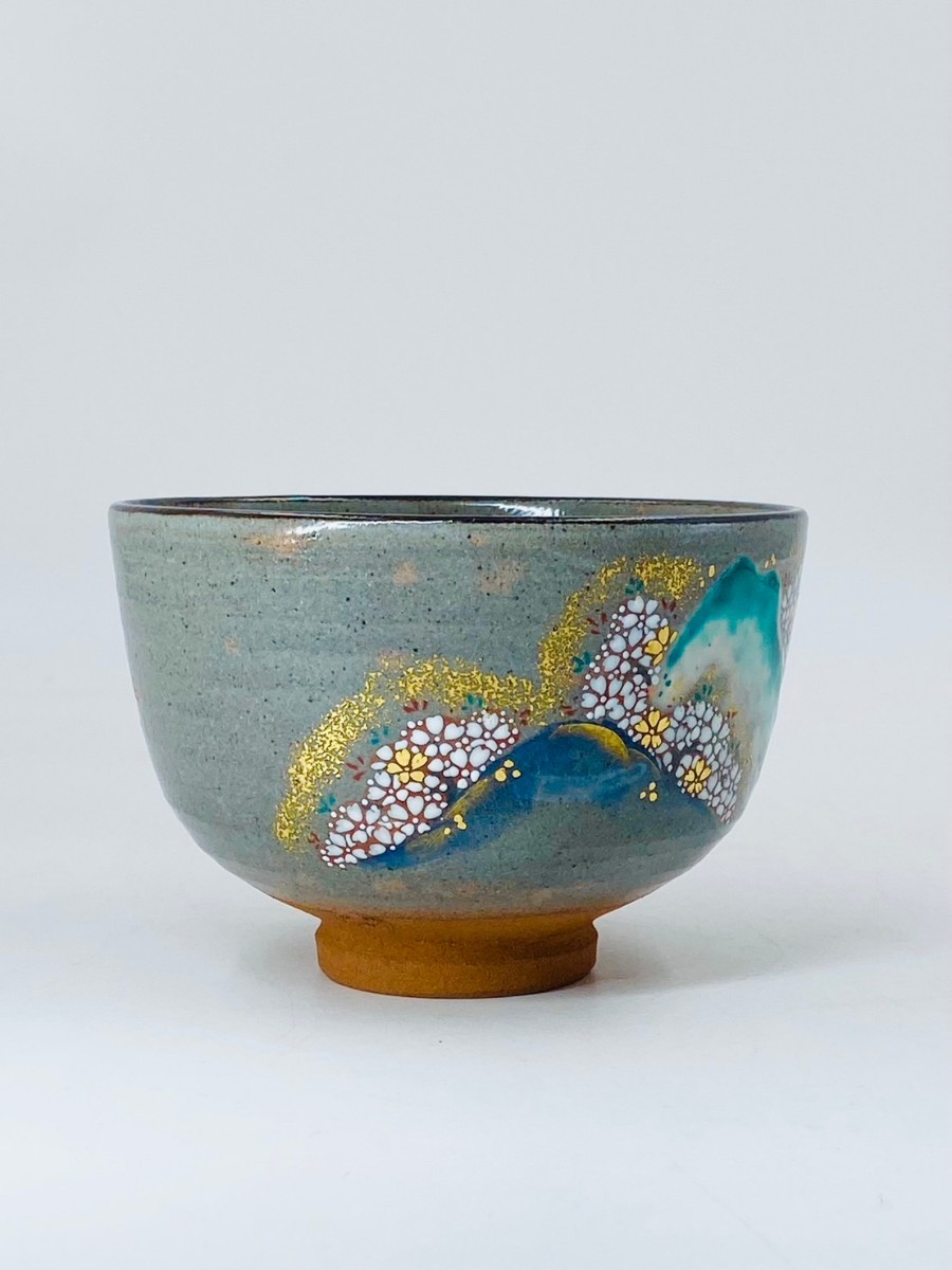 大徳寺派 管長 【立花大亀】【加藤利昇】乾山写 山桜茶碗 桐共箱 底部