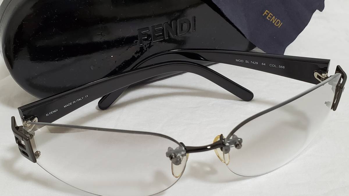 正規レア フェンディ ロゴ Fズッカアイコン フレームレスサングラス 黒