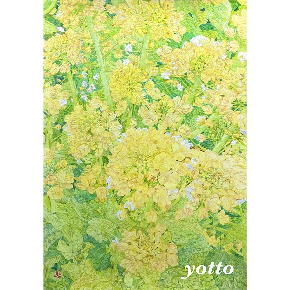 色鉛筆画【 菜の花 〜 小さな喜び 〜 】Ａ２・額付き 手描き 原画 花 yotto