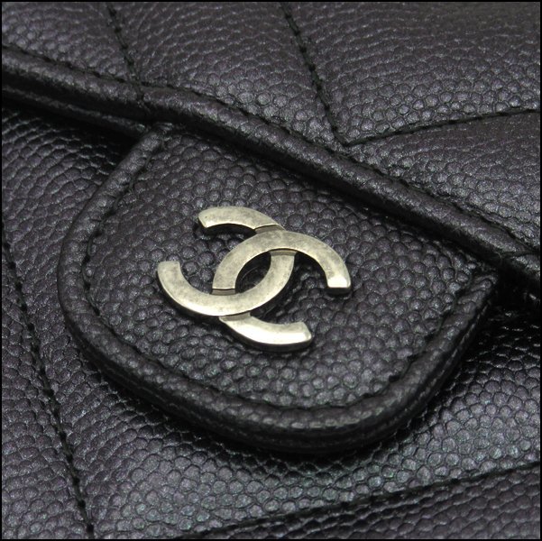 TS CHANEL/シャネル キャビアスキン 3つ折り財布 Vステッチ クラシックスモールウォレット ブラック 24番台8桁_画像6