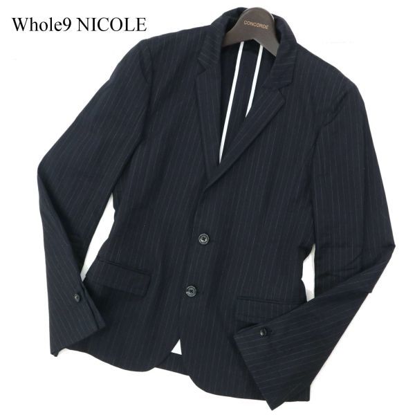 Whole9 NICOLE ニコル 春夏 【麻混 リネン混】 ストライプ★ スリム テーラード ジャケット Sz.44　メンズ 黒　C3T02040_3#M_画像1