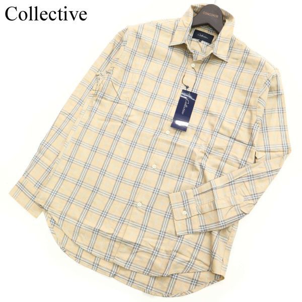 【新品 未使用】 Collective コレクティブ メンズビギ 通年★ 長袖 レーヨン チェック シャツ Sz.S　メンズ ベージュ　C3T02211_3#C_画像1