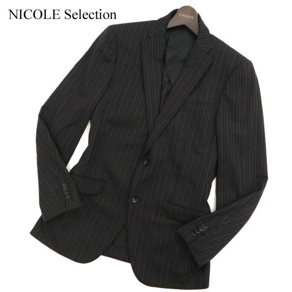 NICOLE Selection ニコル セレクション 通年 背抜き ウール ストライプ★ 2B テーラード ジャケット Sz.48　メンズ 黒　C3T02376_3#O_画像1