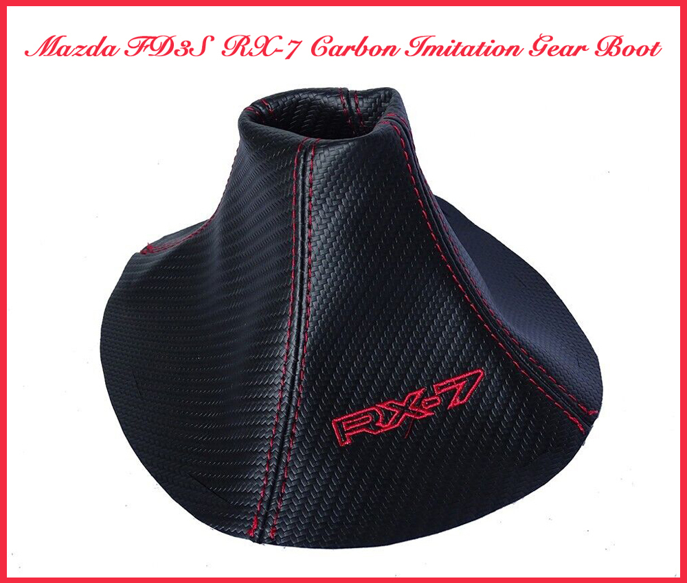 マツダ FD3S RX7 RX-7 MT RX-7 赤ロゴ入り 赤ステッチ シフトブーツ サイドブレーキブーツ CARBON IMITATION カーボン調 新品_画像2