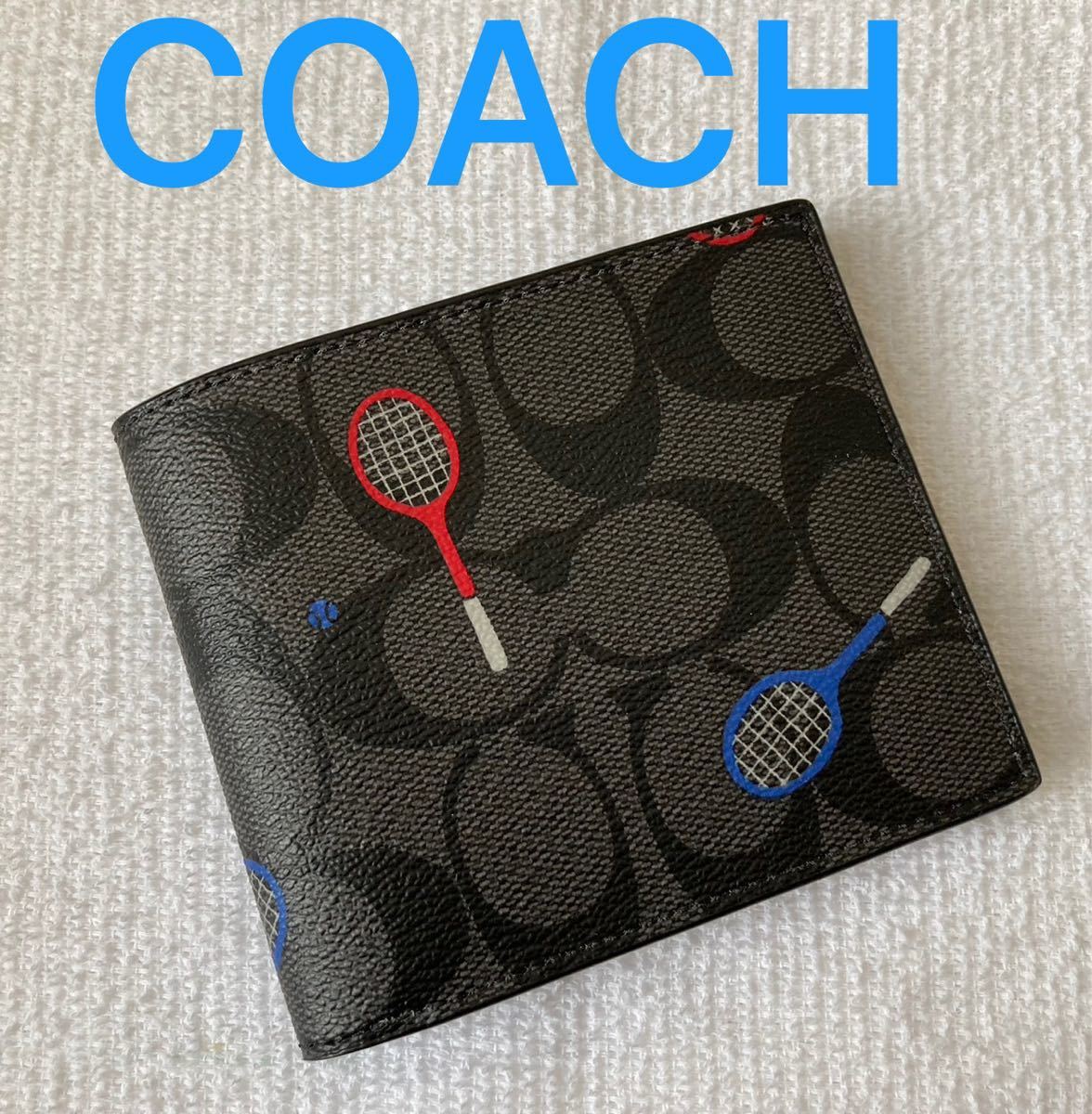 ［送料無料］新品◆コーチ COACH◆メンズ 二つ折り財布 シグネチャー ラケットプリント ビルフォールド ウォレット C8267 QBA5F_画像1