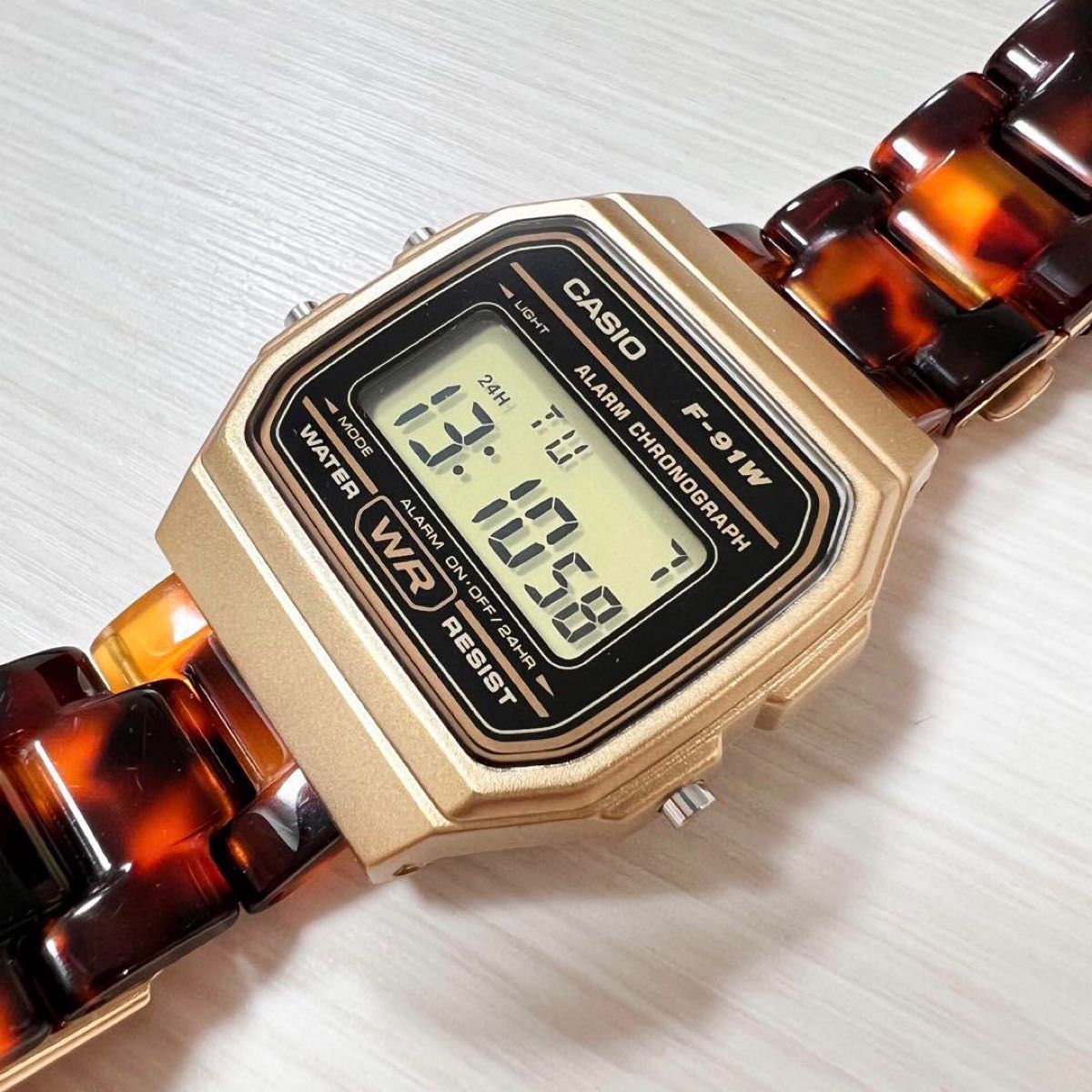 チープカシオ F-91W ゴールド べっ甲ベルトカスタム|Yahoo チープカシオ F-91W ゴールド べっ甲ベルトカスタム|Yahoo