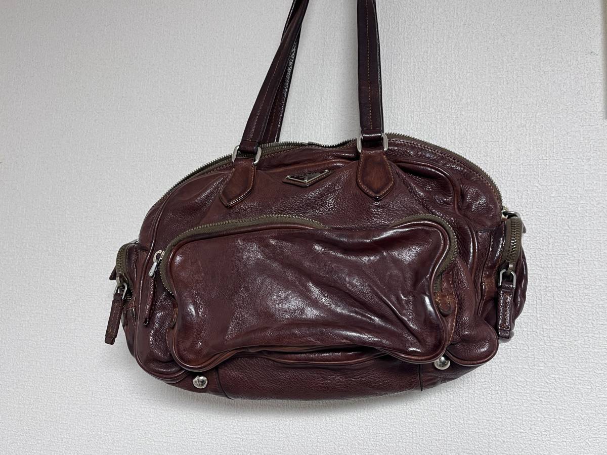 PRADA プラダ ハンドバッグ ウォッシュドレザー 本物プラダPRADA本革レザーナイロン2wayハンドビジネストートバッグデカボストンショルダーバックレディースメンズ黒ブラックイタリア製 BR2804 ショルダーバック ミニボストン トート 肩掛けかばん 手提げ 革 カード付属