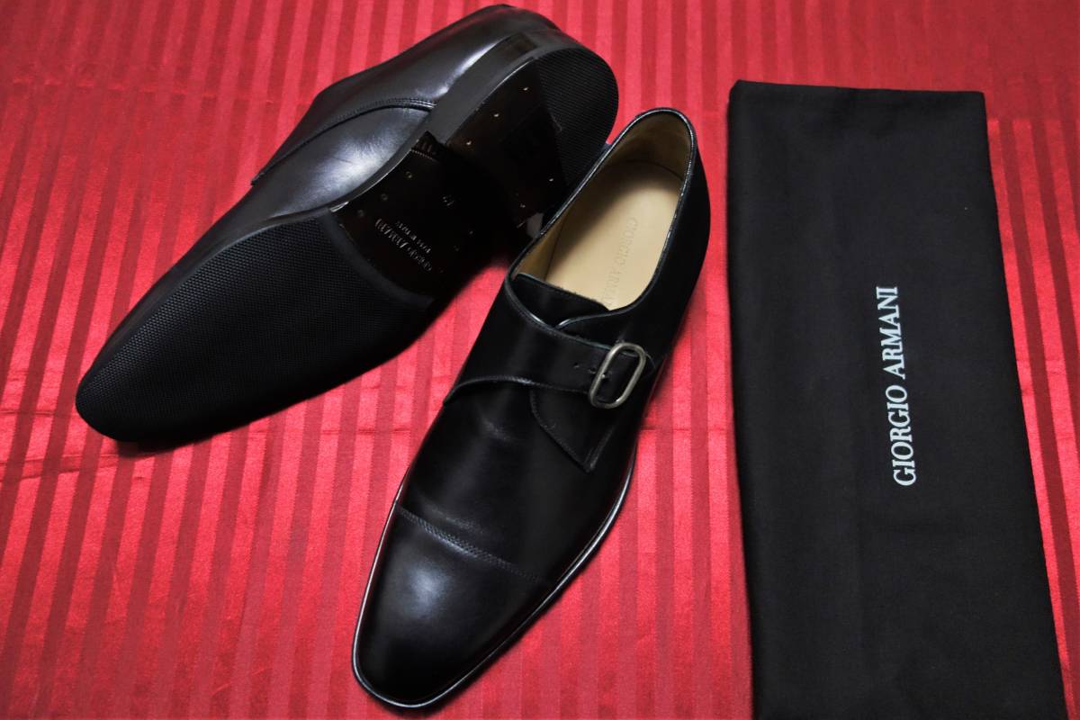  regular price 16 ten thousand jpy ^ unused goods joru geo Armani GIORGIO ARMANI strap business shoes 42( Japan size 27cm) black high class model 