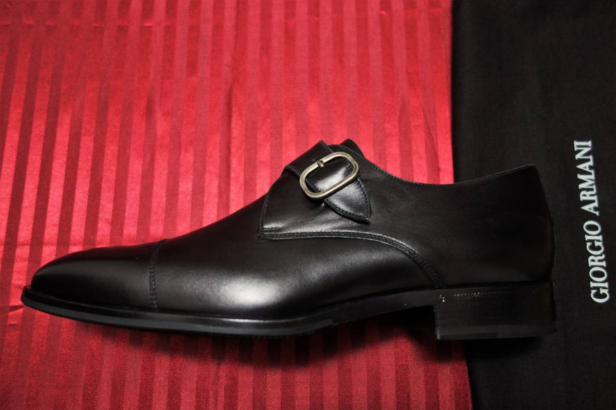  regular price 16 ten thousand jpy ^ unused goods joru geo Armani GIORGIO ARMANI strap business shoes 42( Japan size 27cm) black high class model 