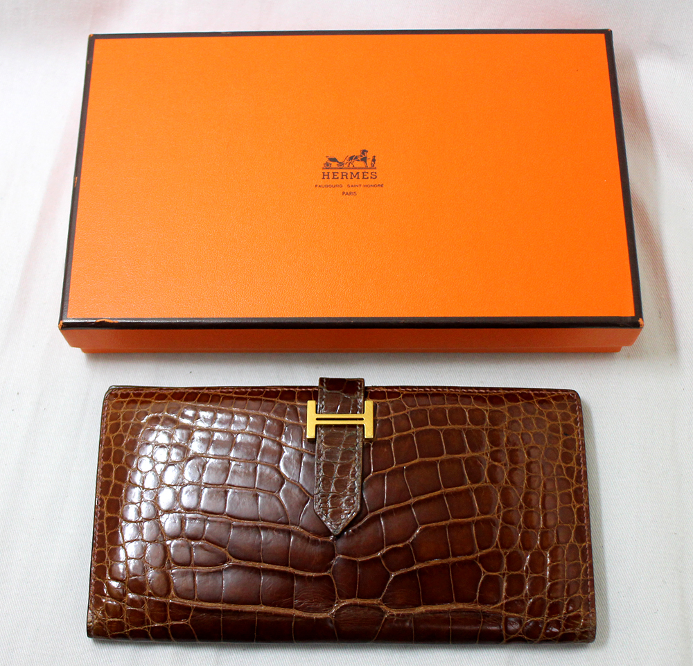 HERMES】エルメス アリゲーター ベアンクラシック 長財布 ゴールド金具