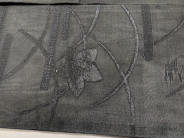 重②499）黒喪装用名古屋帯絹　夏用なごや帯　巾30,5　長さ約350　　_画像8