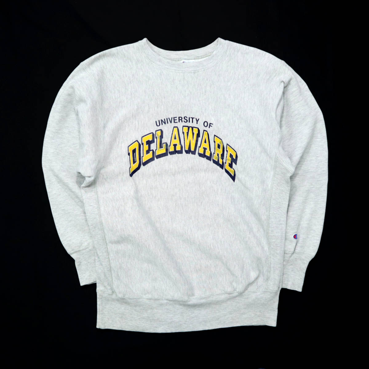 送料無料 90s ビンテージ CHAMPION チャンピオン USA製 リバースウィーブ スウェット DELAWARE 2段プリント カレッジ XL 古着 90年代