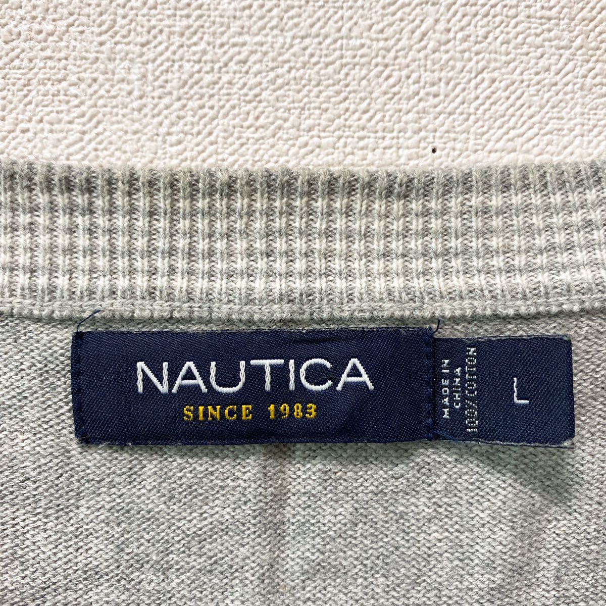 ノーティカ　ニット　セーター　刺繍ロゴ　無地　プレーン　男女兼用　グレー　Lサイズ　大きいサイズ　ユニセックス　NAUTICA コットン_画像5
