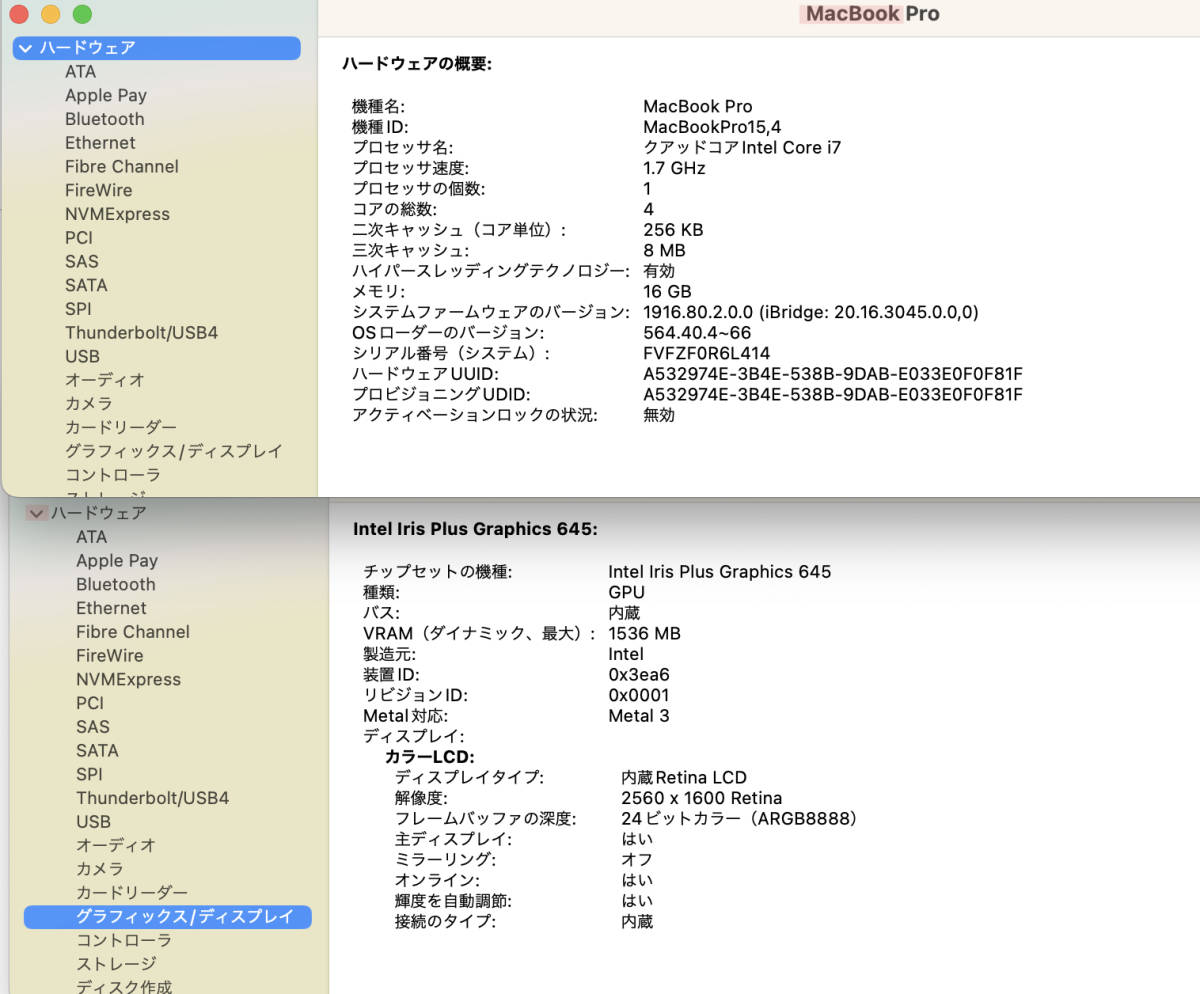 イタズラ (訳あり)Apple Macbook Pro 2019 / Core i7 1.7GHz / 16GB