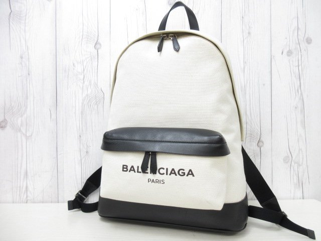 美品 BALENCIAGA バレンシアガ バックパック リュックサック バッグ キャンバス×レザー ナチュラル×黒 A4収納可 メンズ 58794_画像2