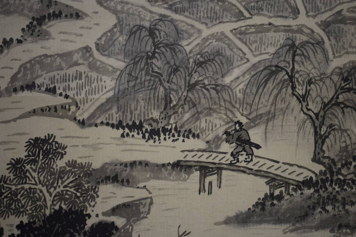 真作/李元/雨過秋山/桜/人物/山水/村/中国/大幅/布袋屋掛軸HJ-979 真作】//李元/雨過秋山/桜/人物/山水/村/中国/大幅/布袋屋