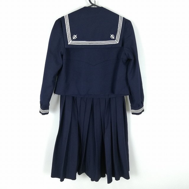 1円 セーラー服 スカート ネクタイ 上下3点セット 冬物 白3本線 女子 学生服 白百合学園中学高校 紺 制服 中古 ランクB EY3666_画像2