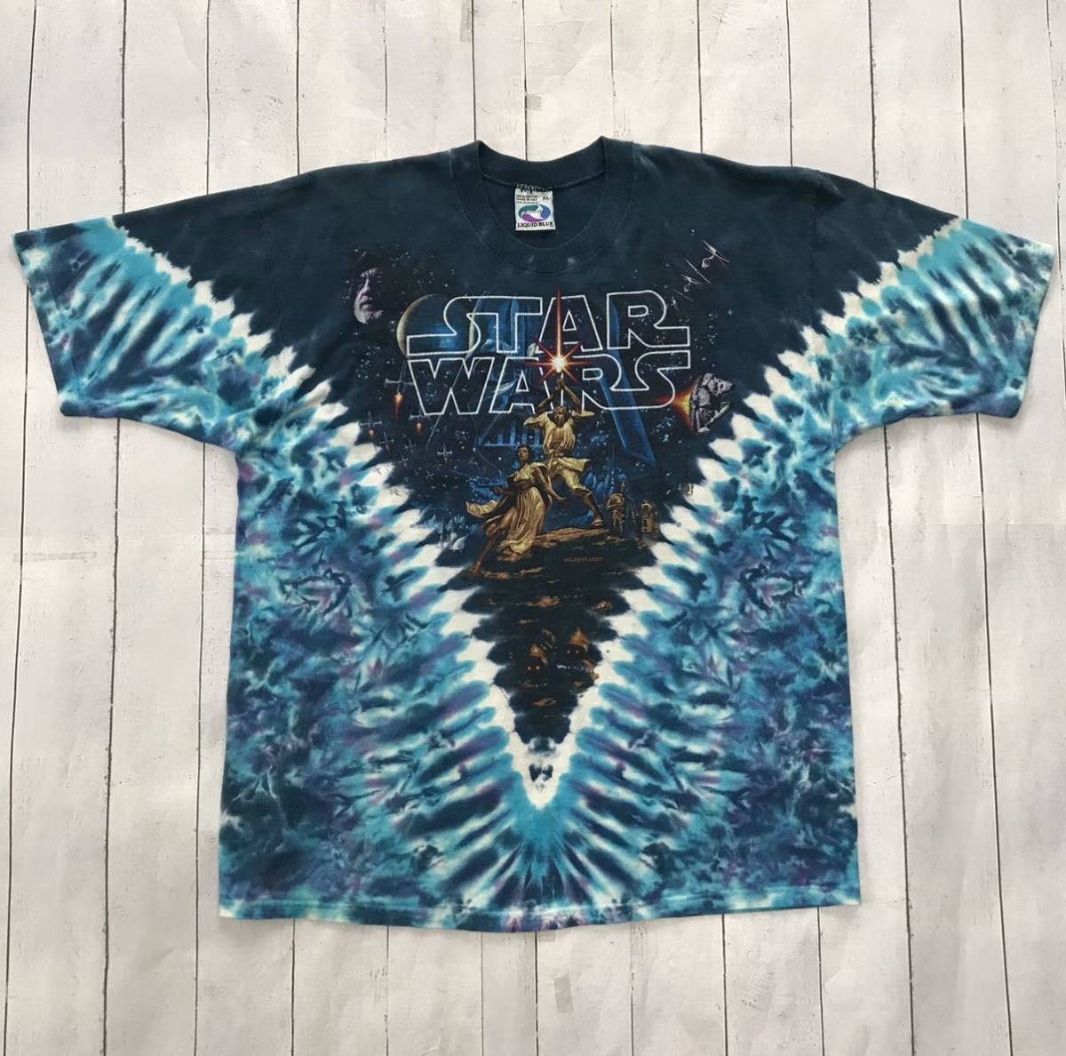 90s ヴィンテージ USA製 STARWARS スターウォーズ Tシャツ LIQUID BLUE リキッドブルー 両面プリント XLサイズ スピルバーグ ムービーT_画像1