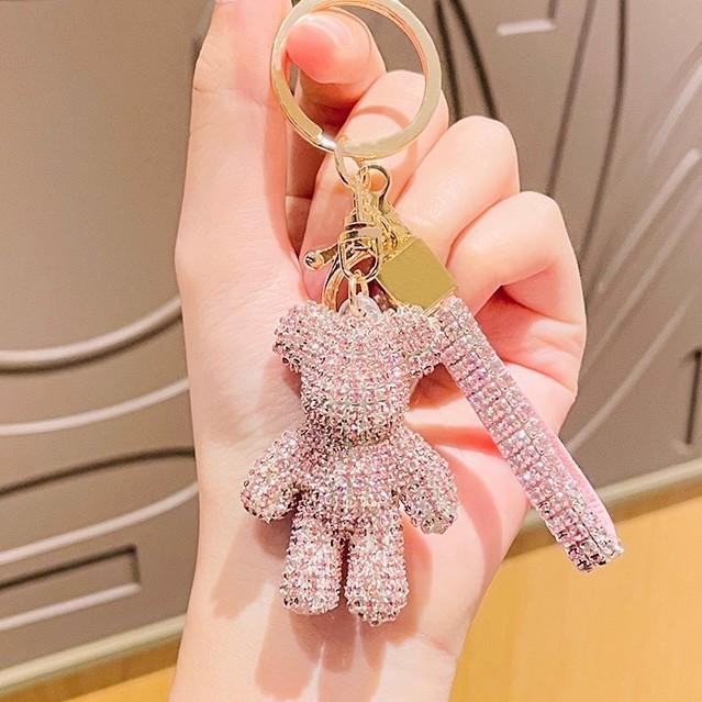 韓 ファッション ピンク ベアブリック ラインストーン キーホルダー バッグチャーム 新品 プレゼント ベア クマ テディベア 
