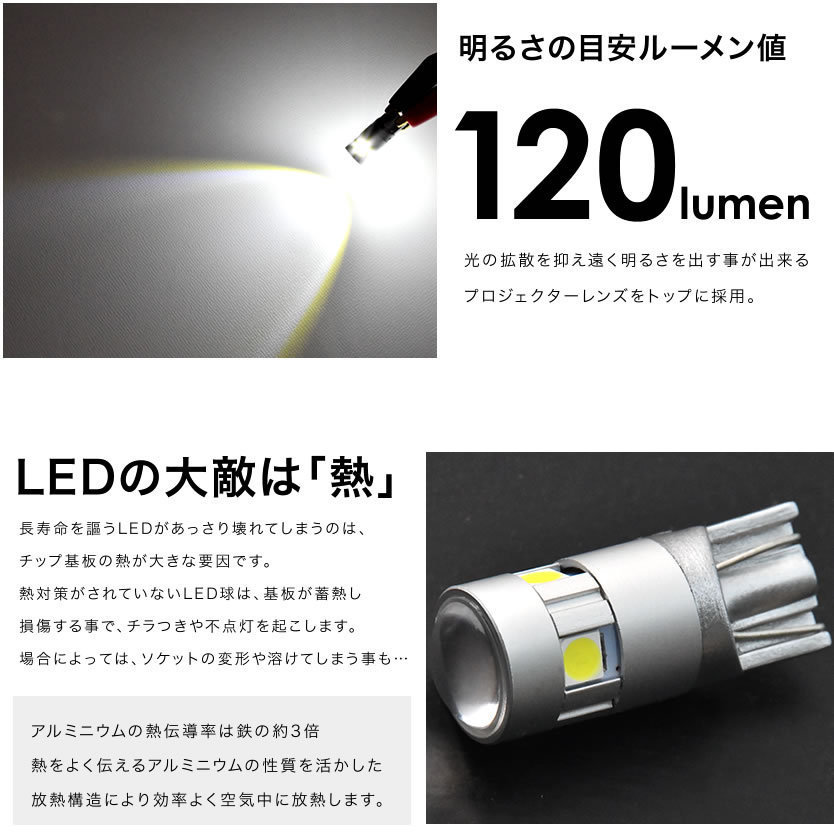 COO(クー) MAX YRV T10 LED球 プロジェクター アルミヒートシンク 4個 ホワイト ポジション ナンバー灯等_画像3