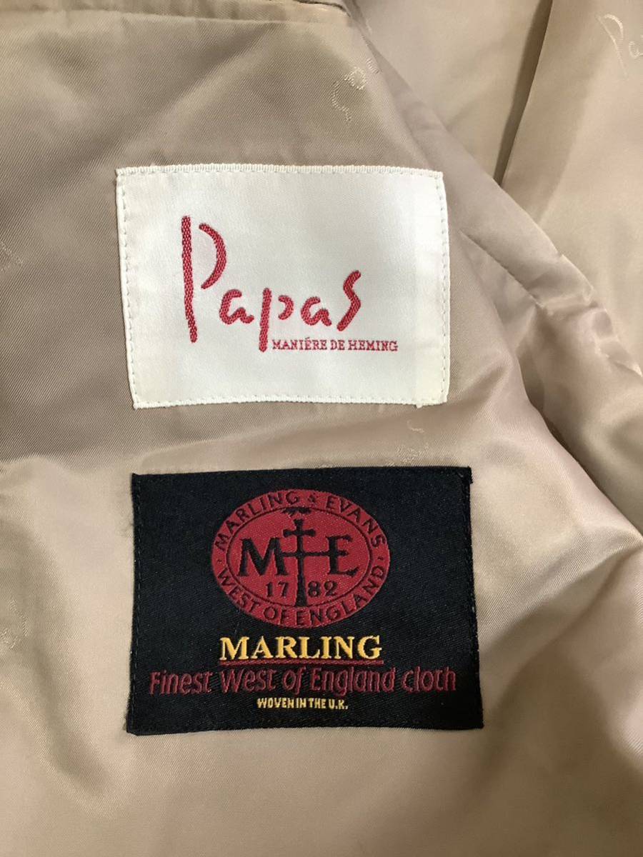 PAPAS パパス　MARLING ウールジャケット　テーラードジャケット メンズ　レトロ　紳士服　昭和　古着　中古品_画像6