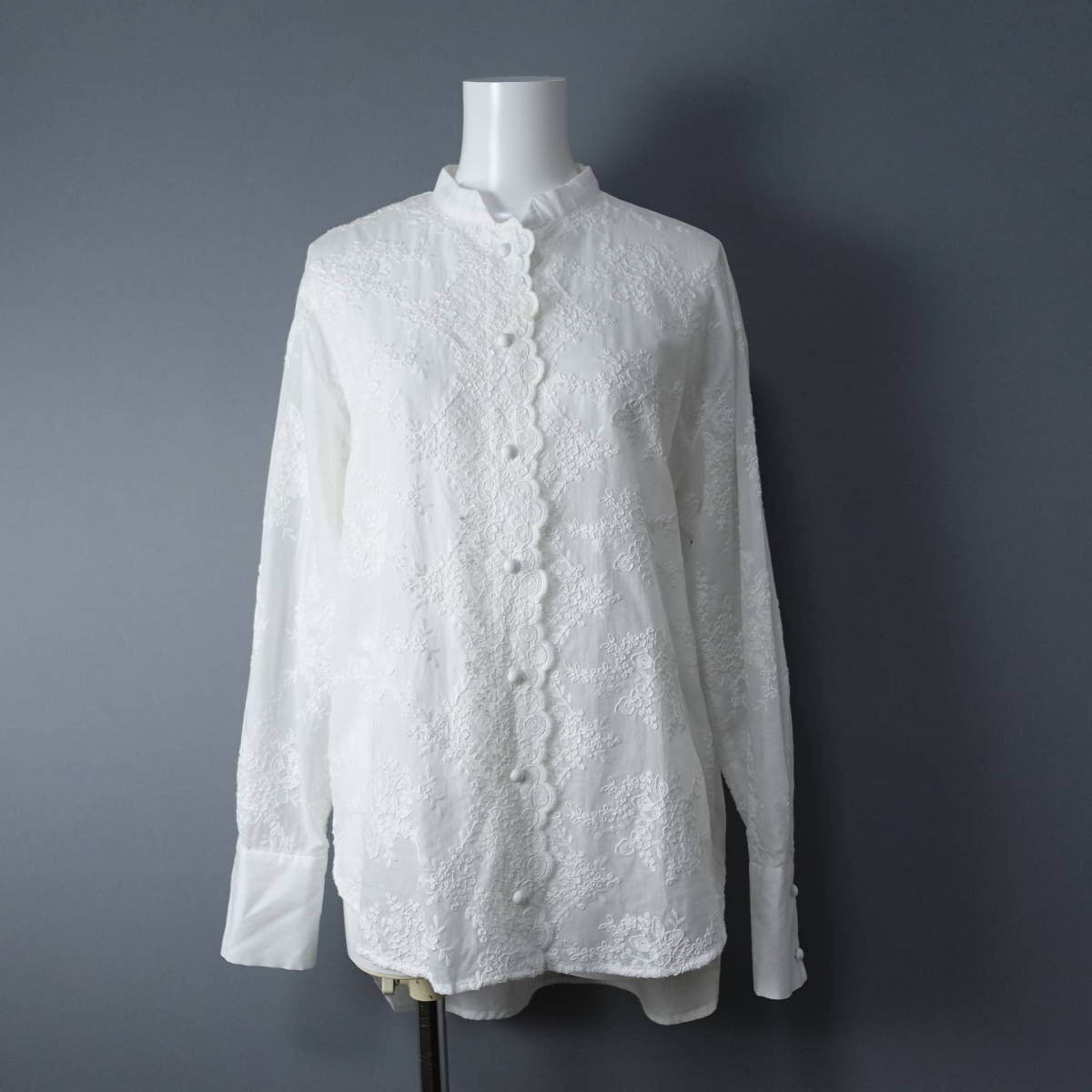 MIDIUMISOLID/ midi umi solid / made in Japan / race shirt / white / white / lady's / blouse / long sleeve 