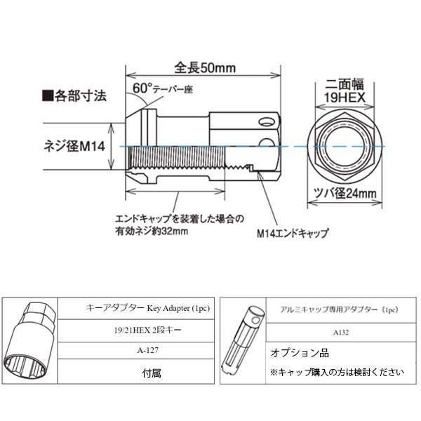 KYO-EI R40 iCONIX M14 ネオクローム ホイールナット 24個 ロックナット 50mm ロングナット 49mm p1.5 レッドナット_画像8