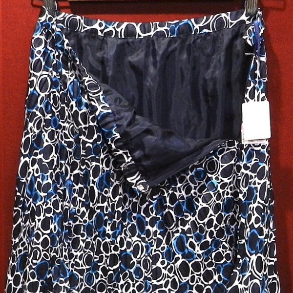 新品 breckenridge ブリッケンリッジ レトロ柄 チュールスカート プリーツスカート デザインスカート 紺 白 青 44 / L 未使用_画像3