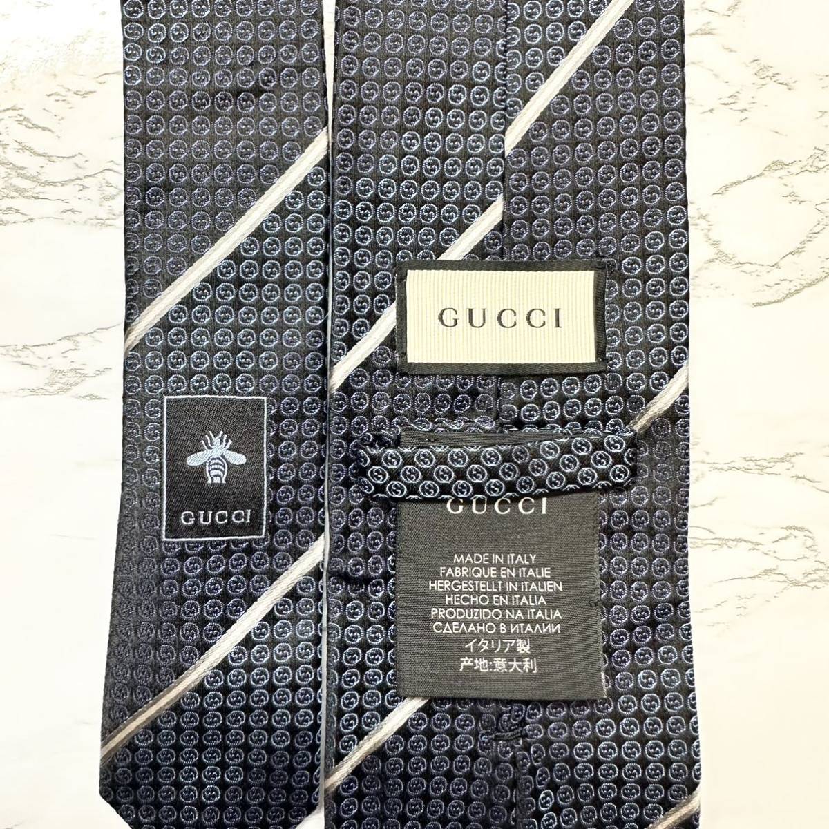 極美品 現行タグ レア GUCCI ネクタイ シルク100% GG柄 ダブルG レジ