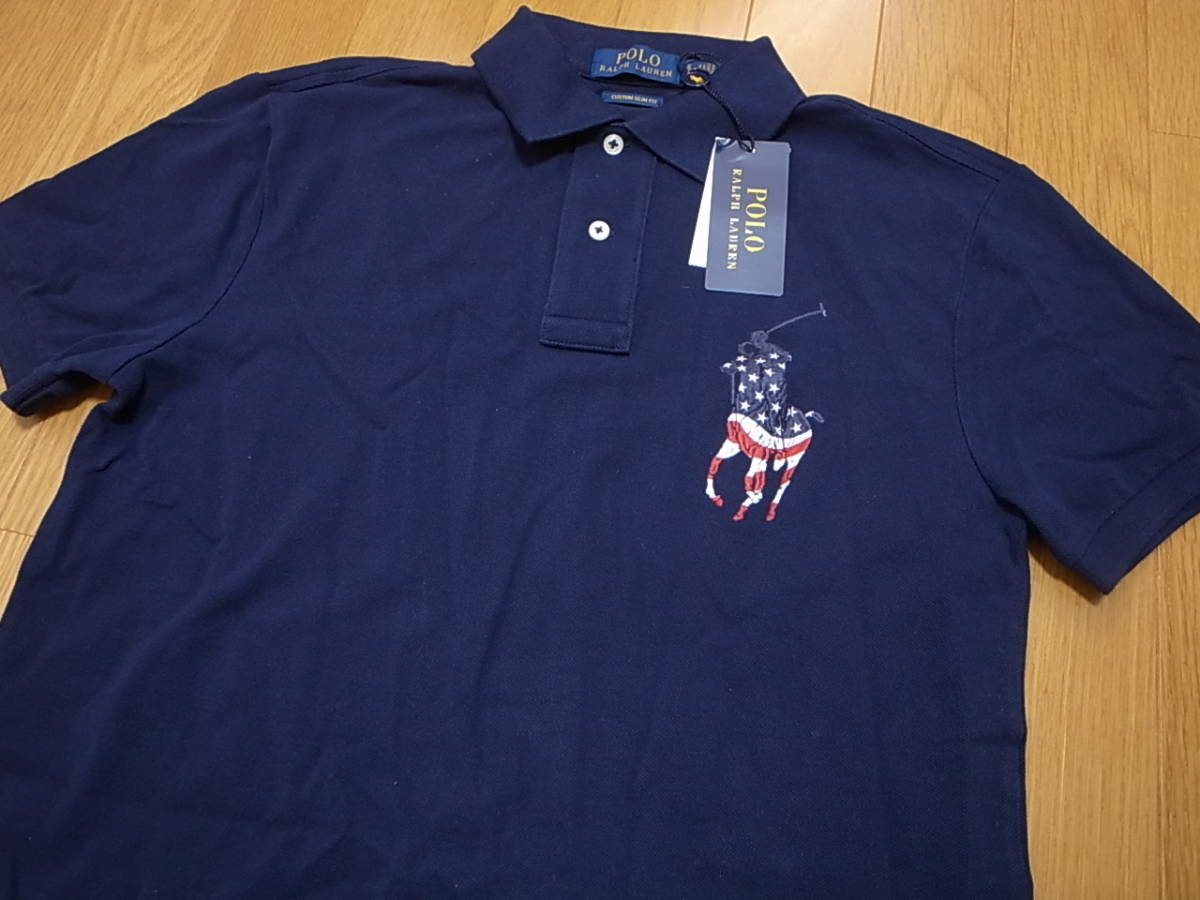 【送料無料 即決】Polo Ralph Lauren ラルフローレン Big Pony ビッグポニー Americana USA アメリカ 星条旗 ポロシャツ 紺 ネイビー S新品