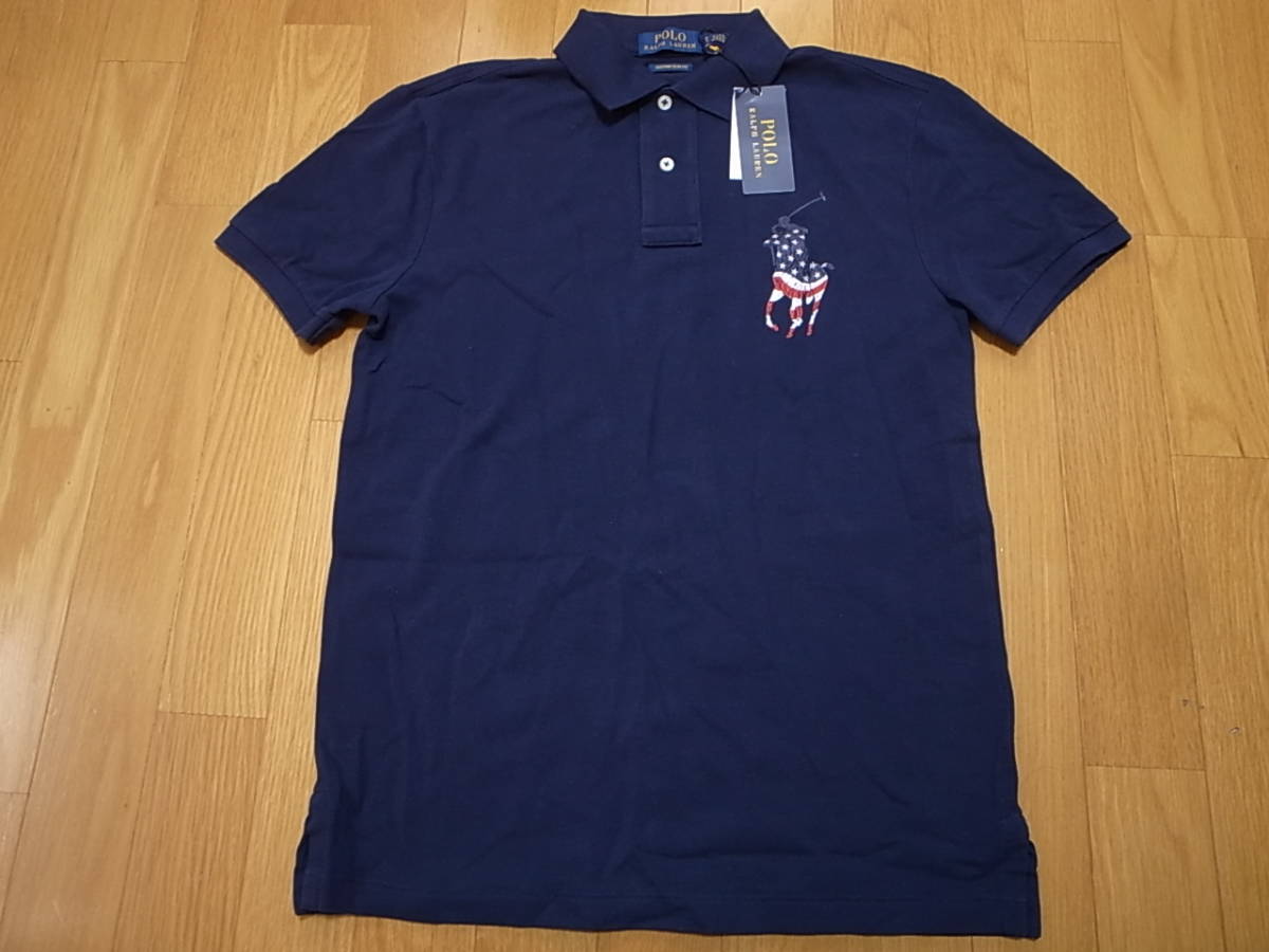 【送料無料 即決】Polo Ralph Lauren ラルフローレン Big Pony ビッグポニー Americana USA アメリカ 星条旗 ポロシャツ 紺 ネイビー S新品