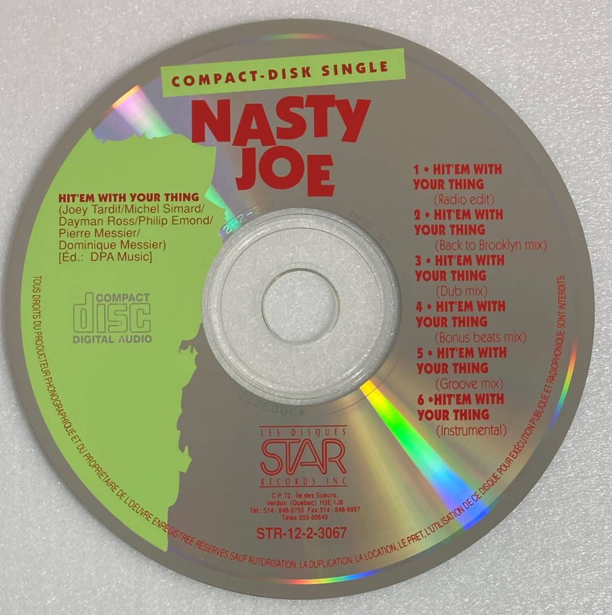 ナスティ・ジョー (Nasty Joe) / Hit'em with your thing カナダ盤CDS STAR STR-12-2-3067_画像3