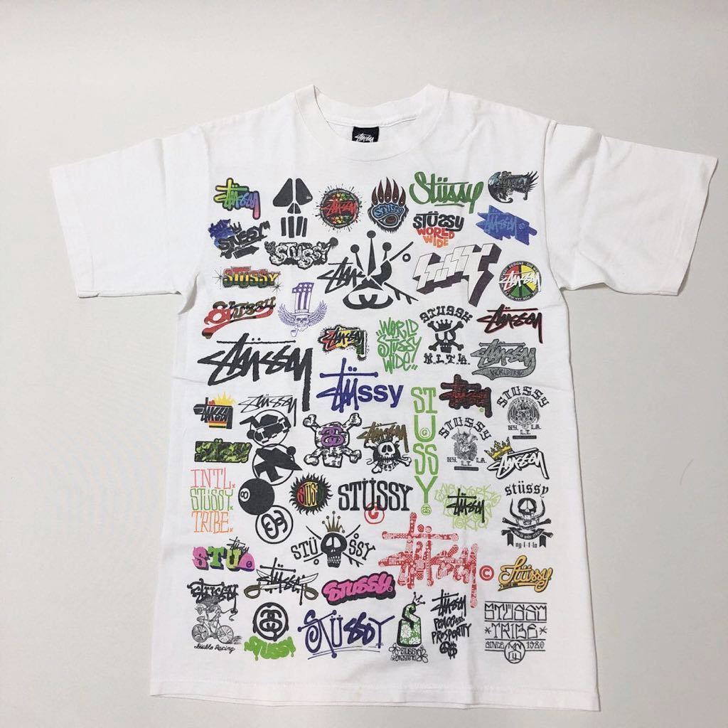 Sサイズ STUSSY ALL THE LOGOS Tシャツ ( ステューシー レア old チャプト 周年 記念 限定 総柄 レア Tee oldstussy )
