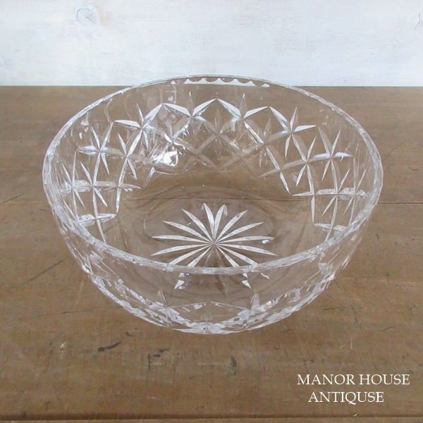 イギリス キッチン雑貨 ガラスボウル プレスドグラス 洋食器 フルーツポンチに フラワーベース 20cm 花器 置き物 英国 glass 1861sb_画像1