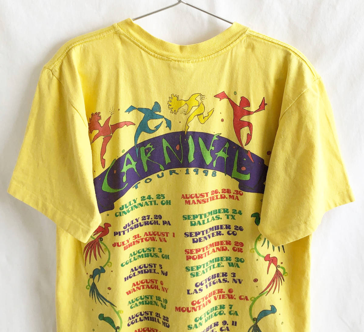 即決【90's ヴィンテージ /Jimmy Buffett】1998 Carnival オフィシャル ツアー Tシャツ /M/イエロー/レア バンドT/カリプソ/ANVIL(p-232-5)_画像9