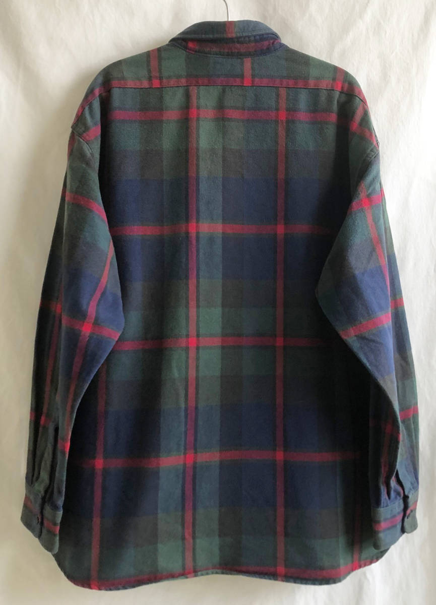 即決【80's ヴィンテージ/L.L.Bean】シャモアクロス シャツ/XL/ビッグサイズ/ヘビーフランネル/ネイビーチェック/アメリカ製(p-232-3-11)_画像2