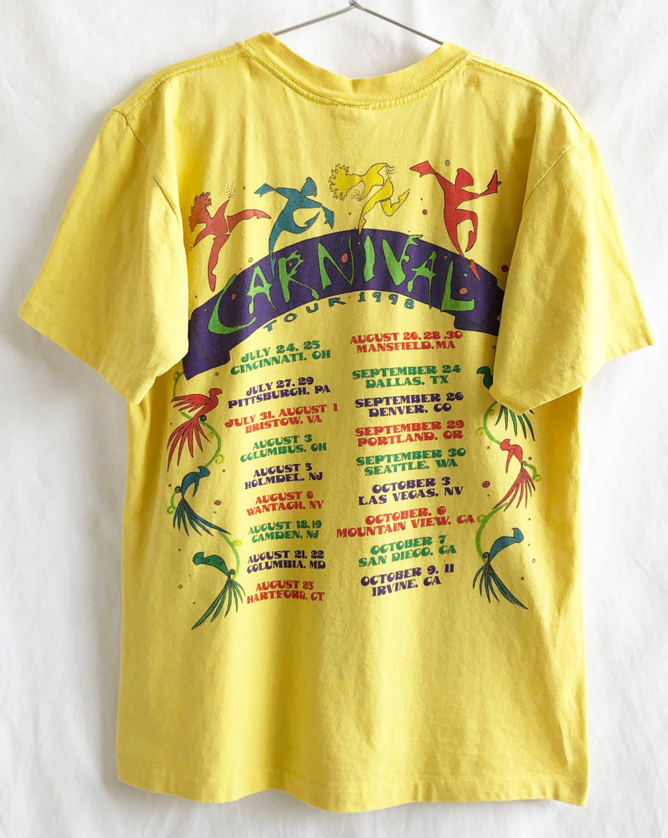 即決【90's ヴィンテージ /Jimmy Buffett】1998 Carnival オフィシャル ツアー Tシャツ /M/イエロー/レア バンドT/カリプソ/ANVIL(p-232-5)_画像2