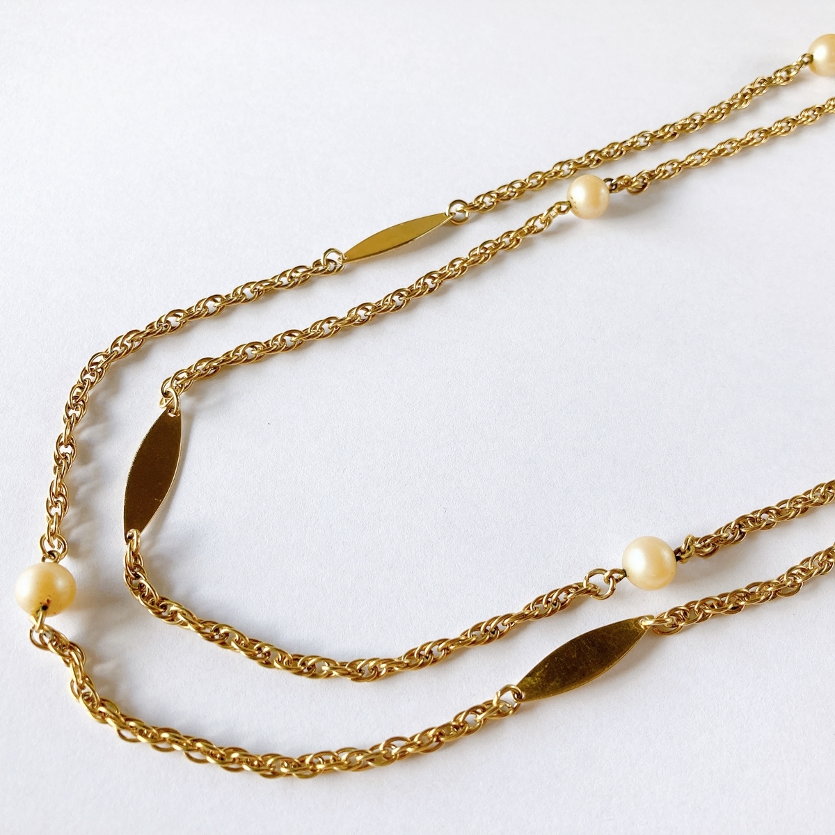 Cocktail long necklace 1970s vintage gold pearl_画像3